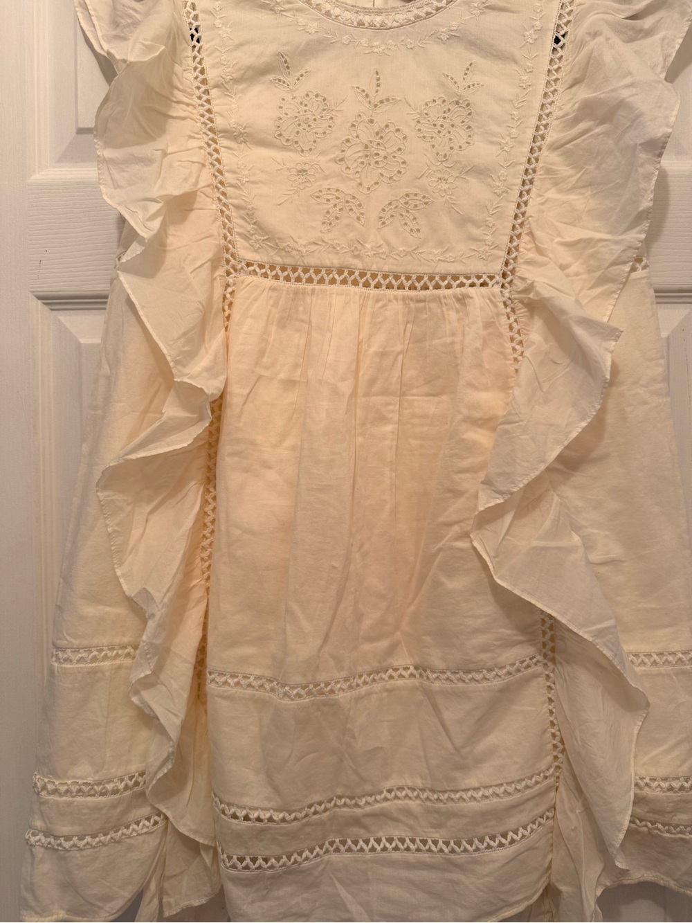 NEW! & Other Stories - Embroidered Ruffled Mini Dress - Cream - Size M - Picture 3 of 5